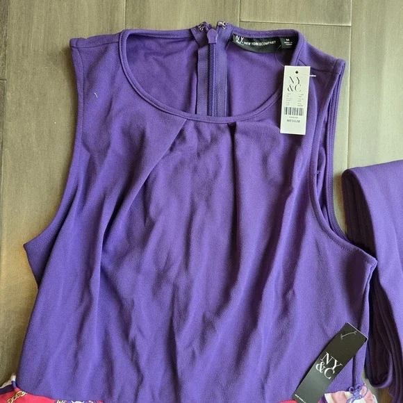 NWT New York & Company Paisley Handkerchief Hem Purple Mini dress size medium - Picture 4 of 9